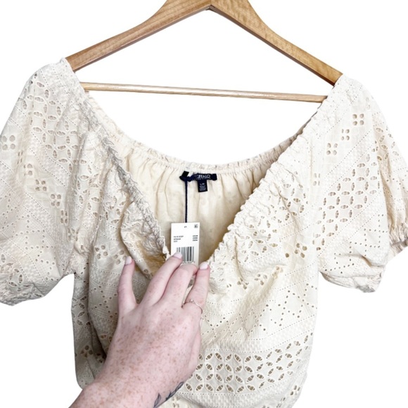 New with Tags Women's Buffalo David Bitton Fig Eyelet Cream Short Sleeve Blouse - Picture 6 of 16